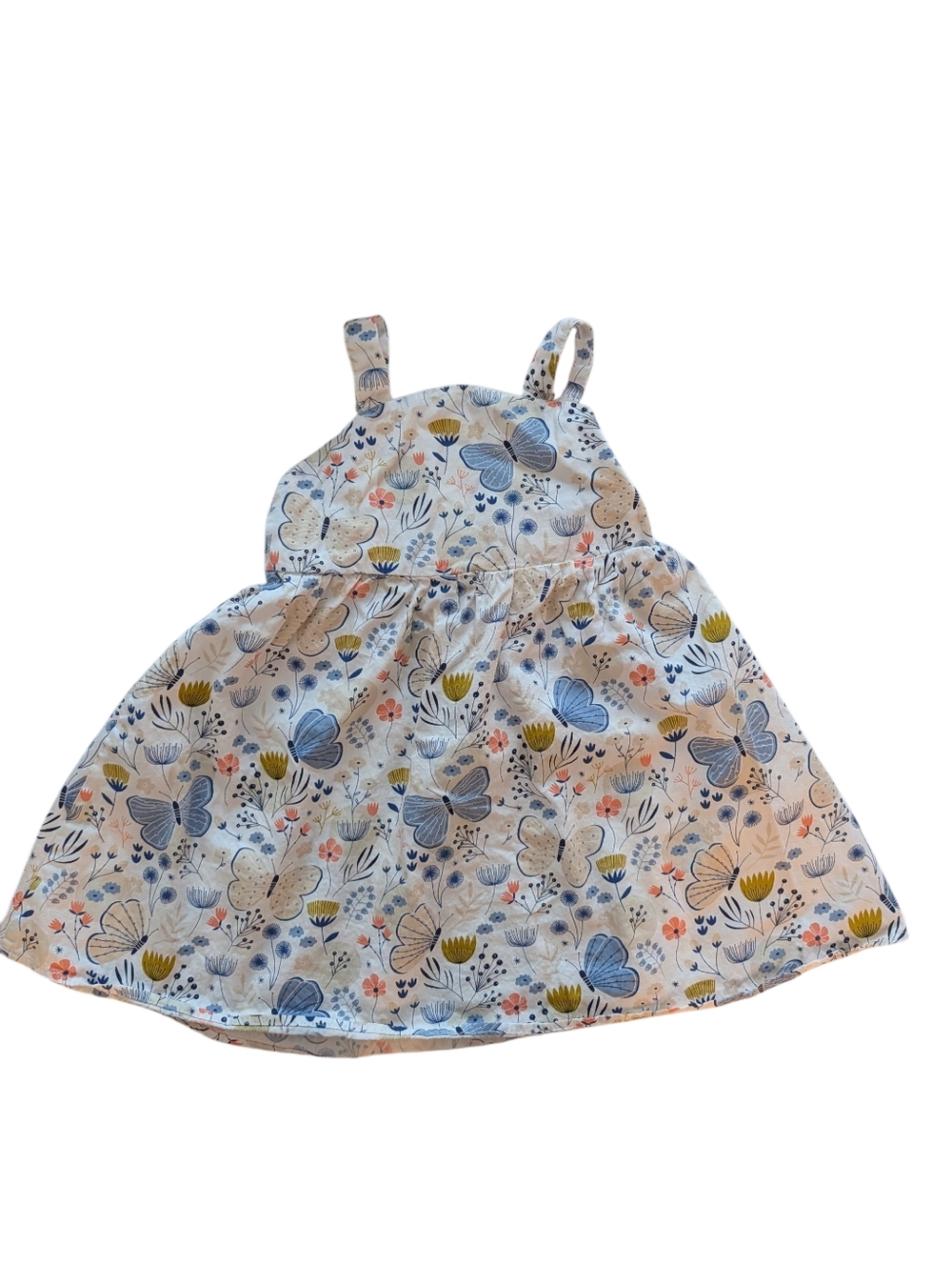 Girls White Butterfly & Floral Sundress Cotton  Size 4T - Picture 3 of 9